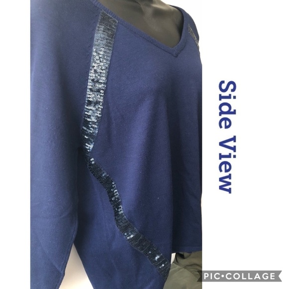 Navy V-Neck Sweater w/Sequins - Picture 4 of 6